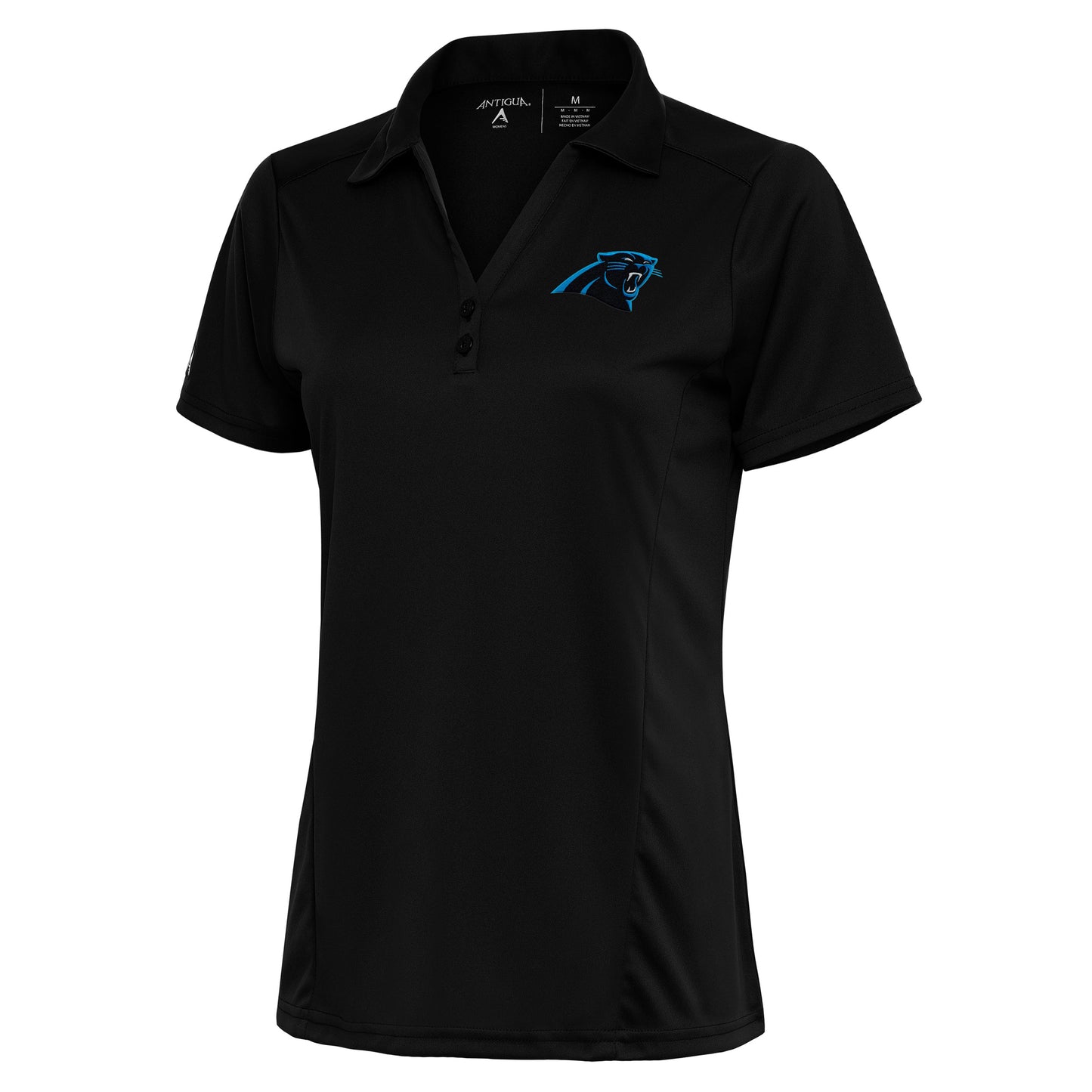 Women's Antigua Black Carolina Panthers Team Logo Tribute Polo