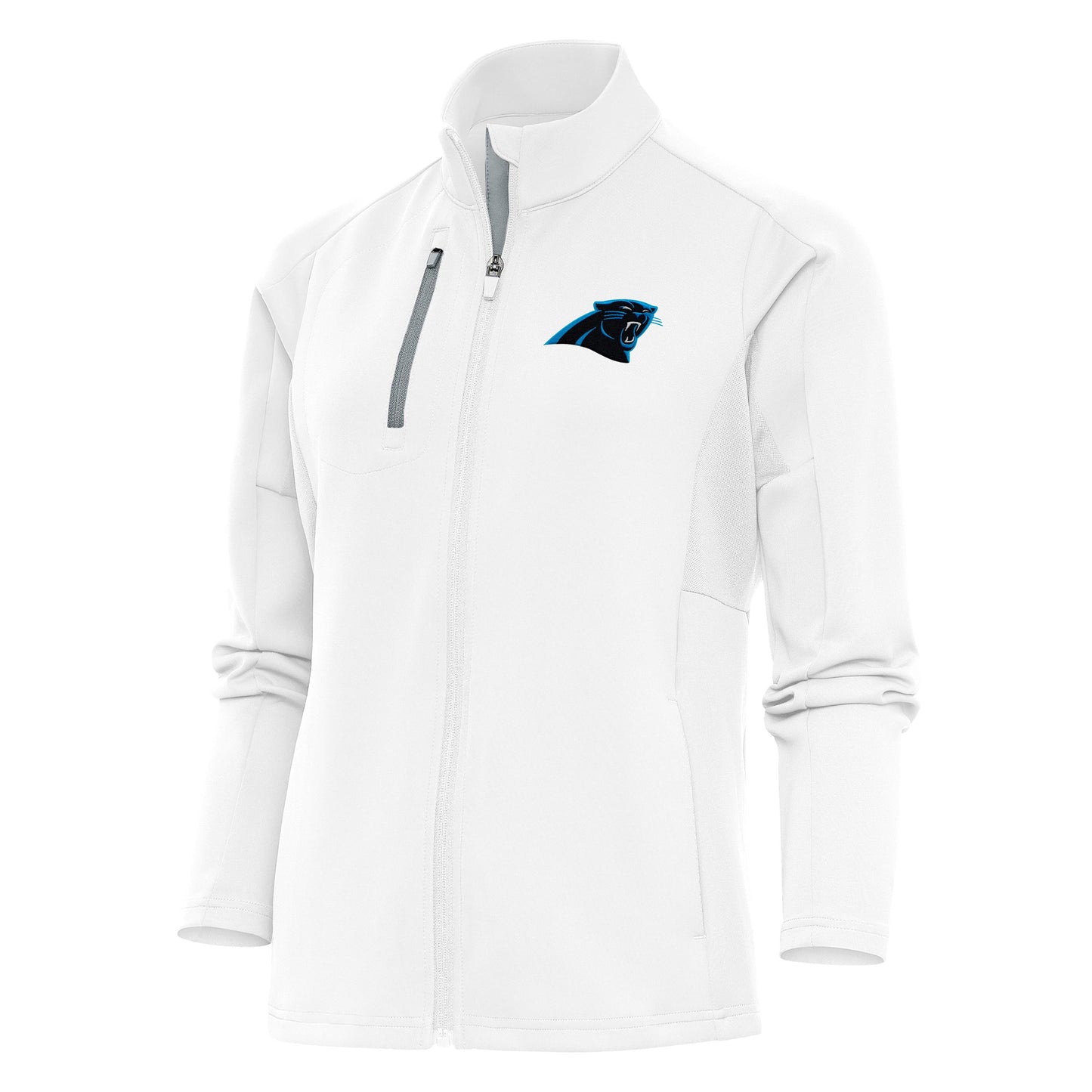 Women's Antigua White Carolina Panthers Team Logo Generation Full-Zip Jacket