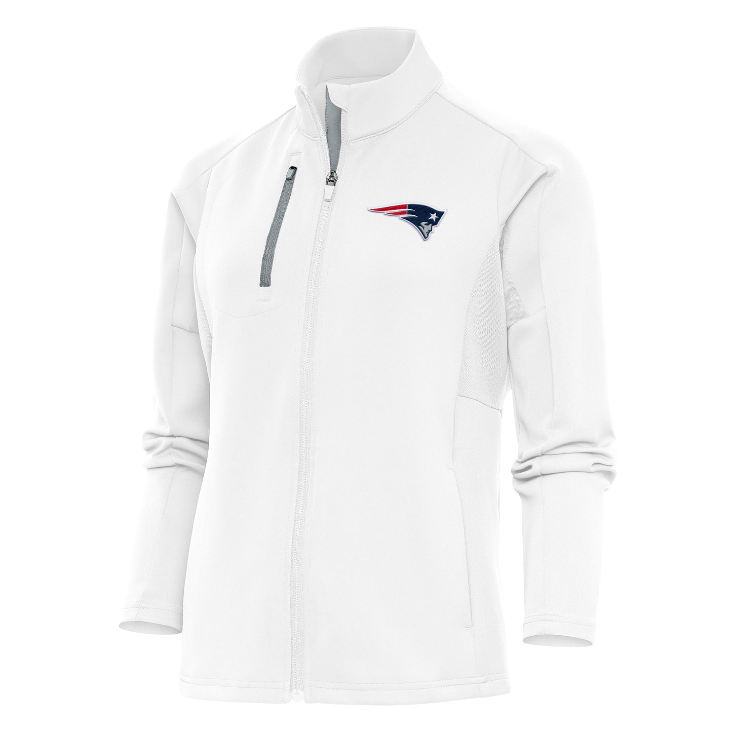 Women's Antigua White New England Patriots Team Logo Generation Full-Zip Jacket