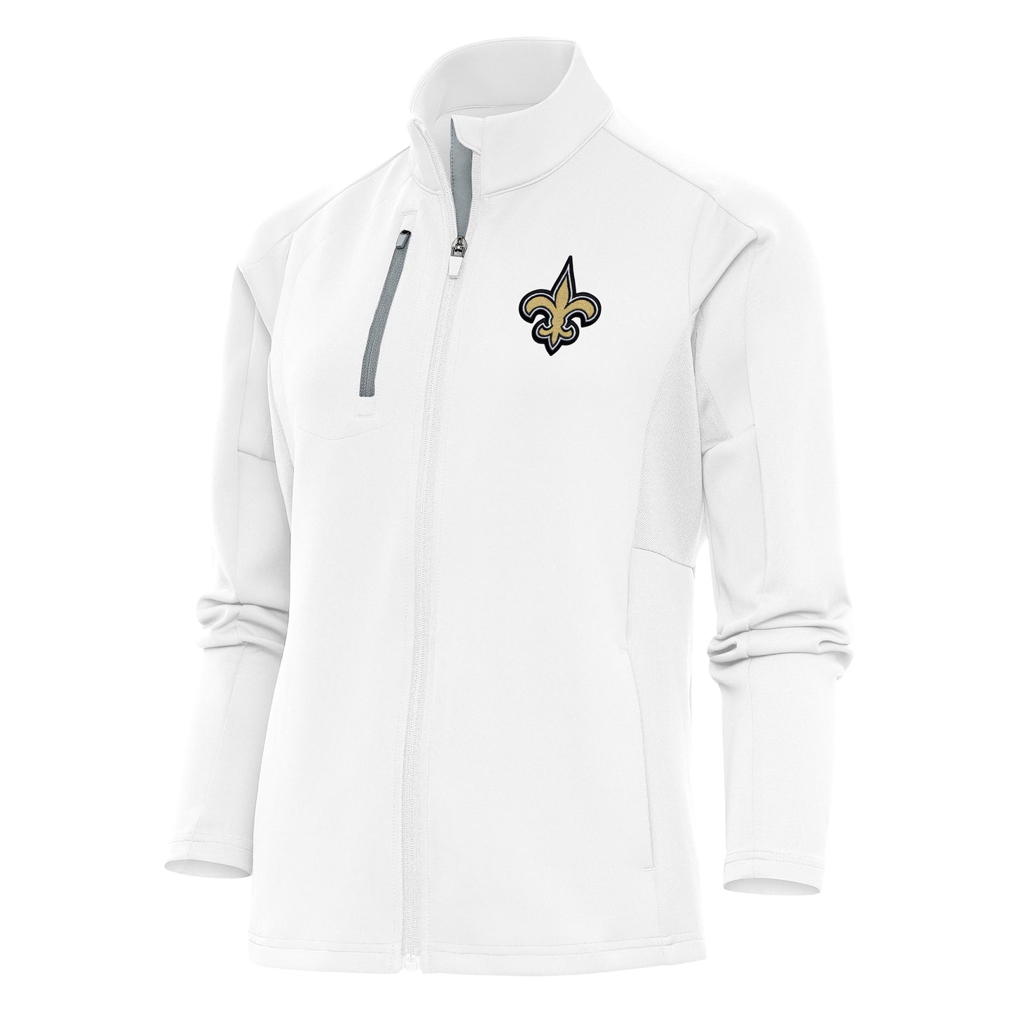 Women's Antigua White New Orleans Saints Team Logo Generation Full-Zip Jacket