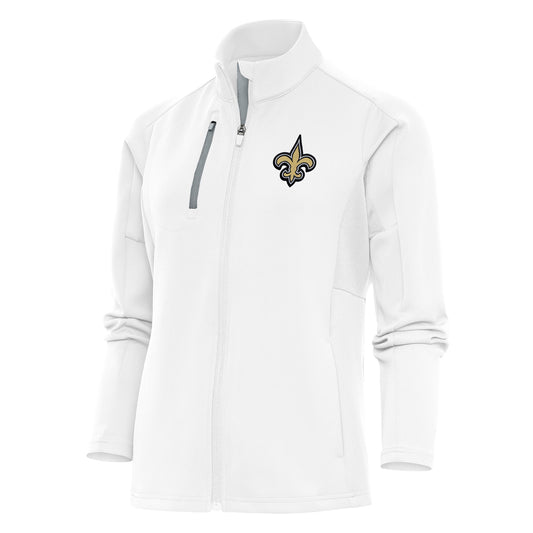 Women's Antigua White New Orleans Saints Team Logo Generation Full-Zip Jacket