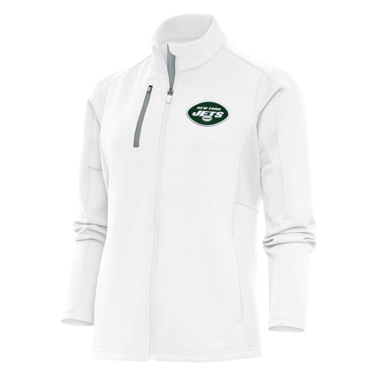 Women's Antigua White New York Jets Team Logo Generation Full-Zip Jacket