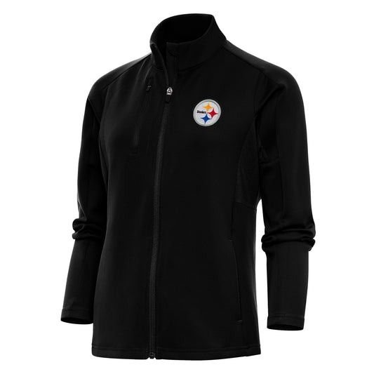 Women's Antigua Black Pittsburgh Steelers Team Logo Generation Full-Zip Jacket