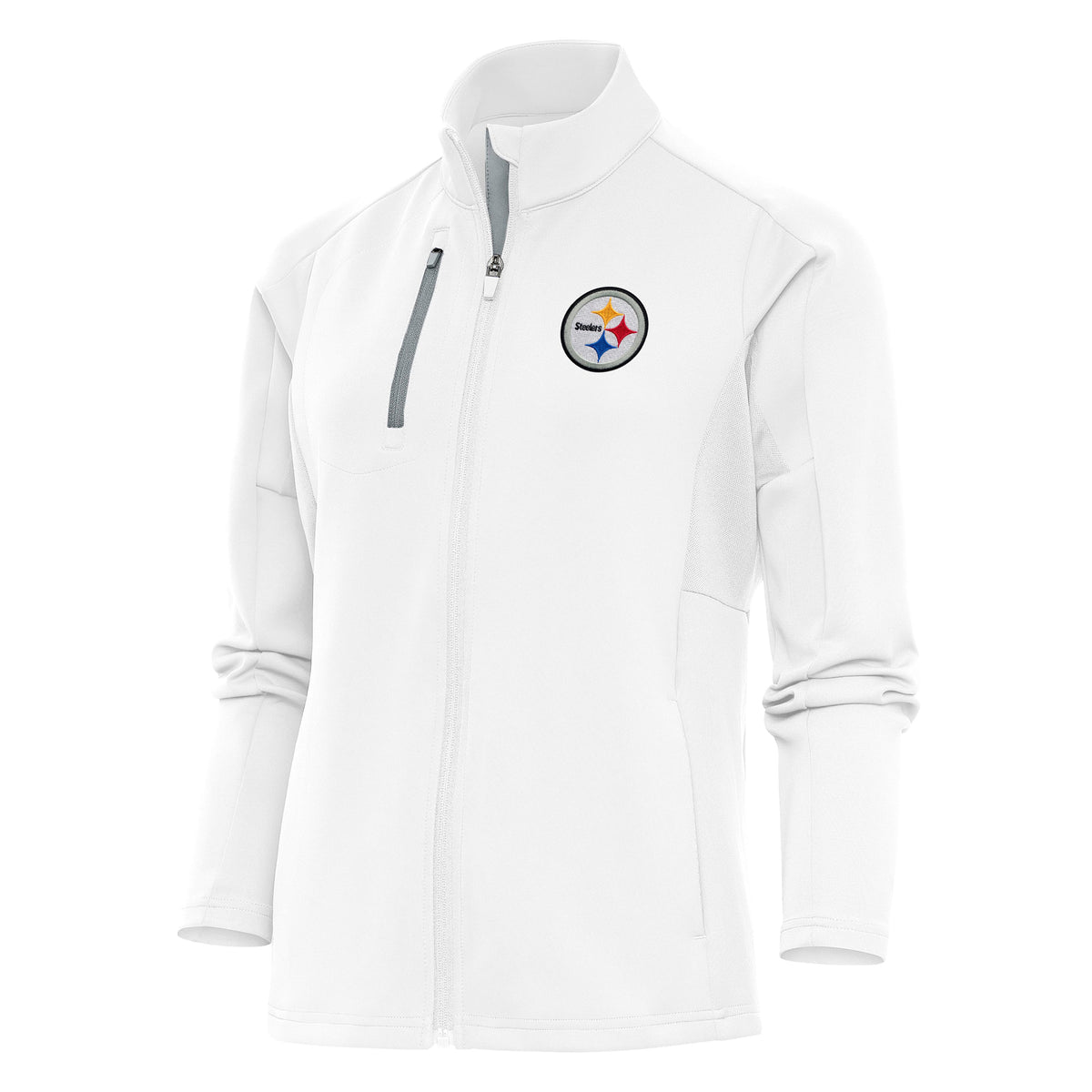 Women's Antigua White Pittsburgh Steelers Team Logo Generation Full-Zip Jacket