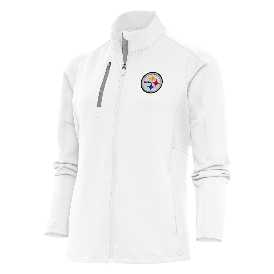 Women's Antigua White Pittsburgh Steelers Team Logo Generation Full-Zip Jacket