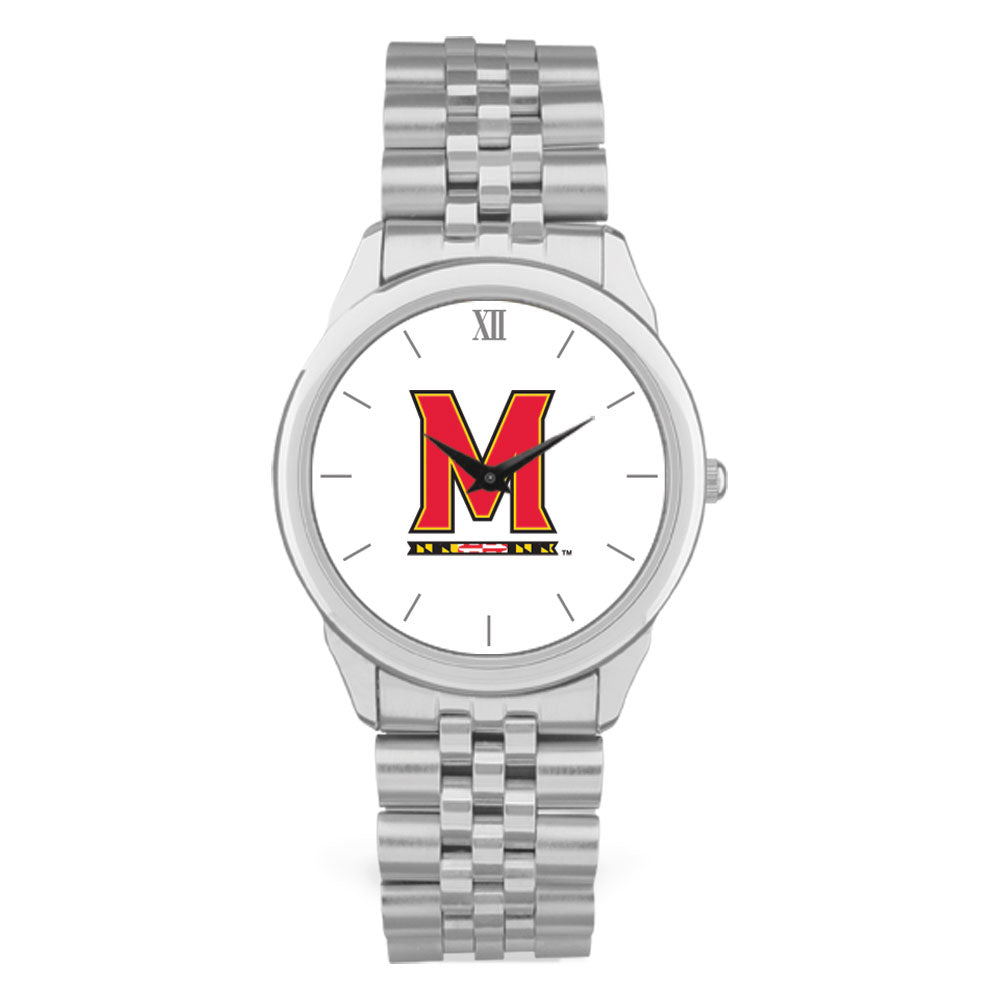 Men's Silver Maryland Terrapins Team Logo Rolled Link Bracelet Wristwatch