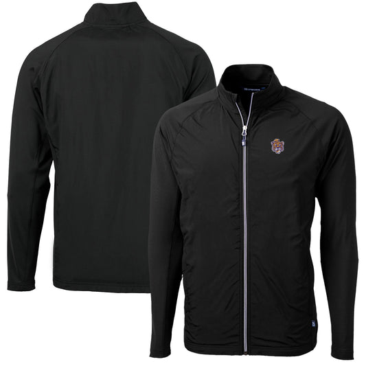 Men's Cutter & Buck Black LSU Tigers Adapt Eco Knit Hybrid Recycled Big & Tall Full-Zip Jacket