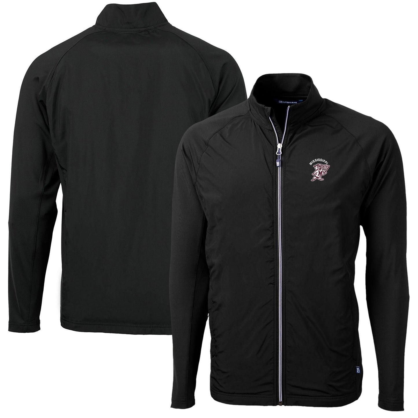 Men's Cutter & Buck Black Mississippi State Bulldogs Adapt Eco Knit Hybrid Recycled Big & Tall Full-Zip Jacket