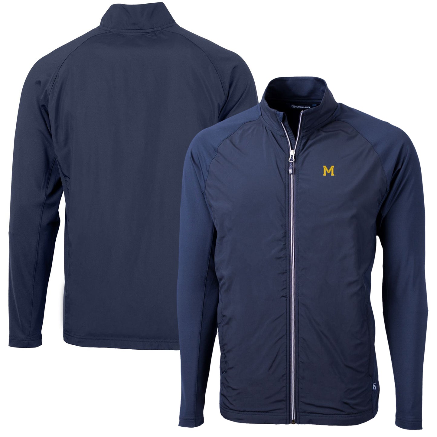 Men's Cutter & Buck Navy Michigan Wolverines Adapt Eco Knit Hybrid Recycled Big & Tall Full-Zip Jacket