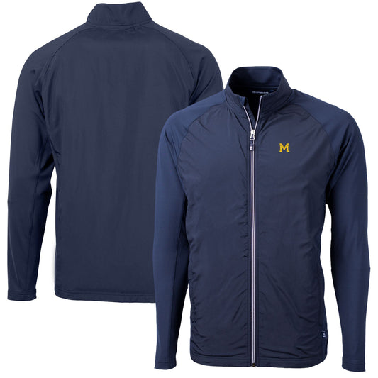 Men's Cutter & Buck Navy Michigan Wolverines Adapt Eco Knit Hybrid Recycled Big & Tall Full-Zip Jacket
