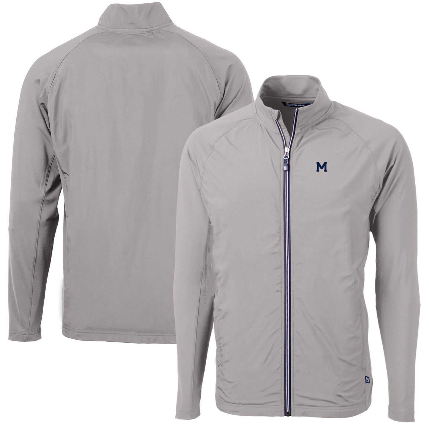 Men's Cutter & Buck Gray Michigan Wolverines Adapt Eco Knit Hybrid Recycled Big & Tall Full-Zip Jacket