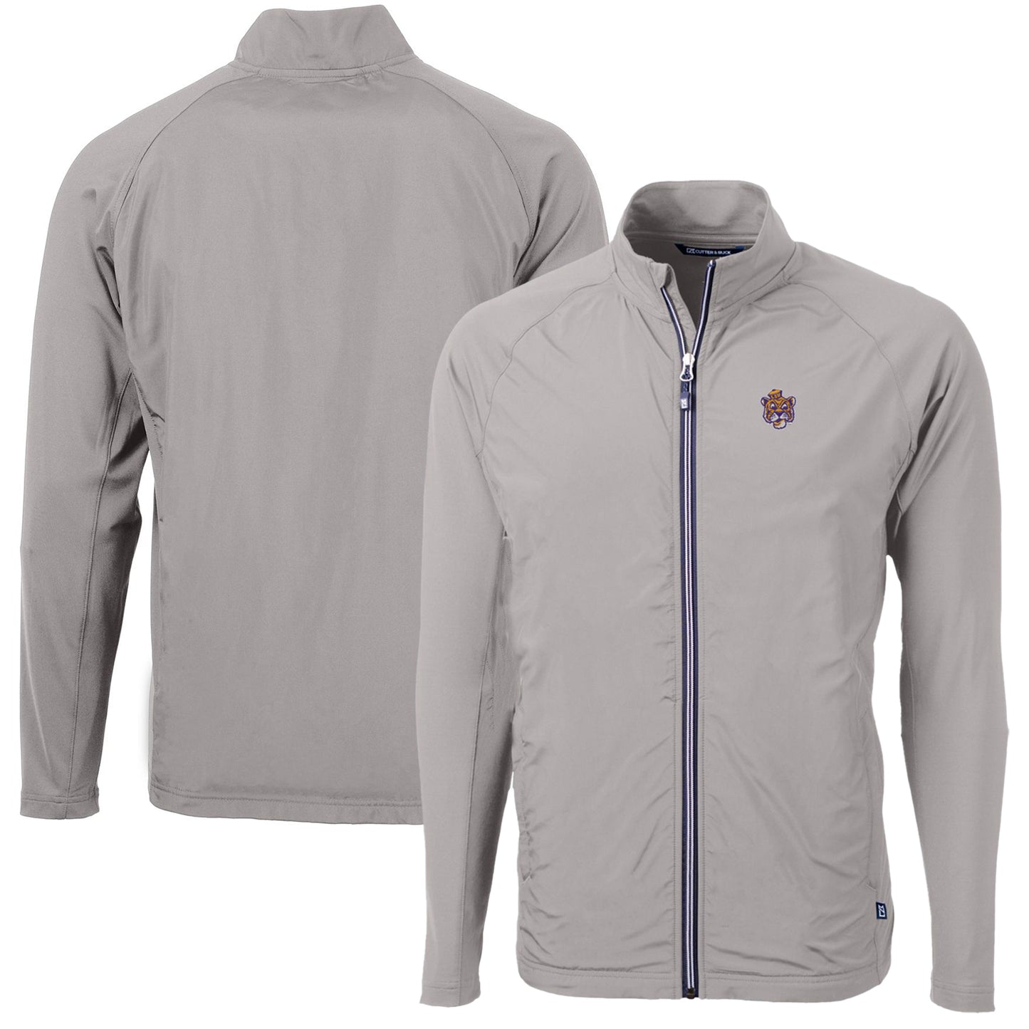 Men's Cutter & Buck Gray LSU Tigers Adapt Eco Knit Hybrid Recycled Big & Tall Full-Zip Jacket