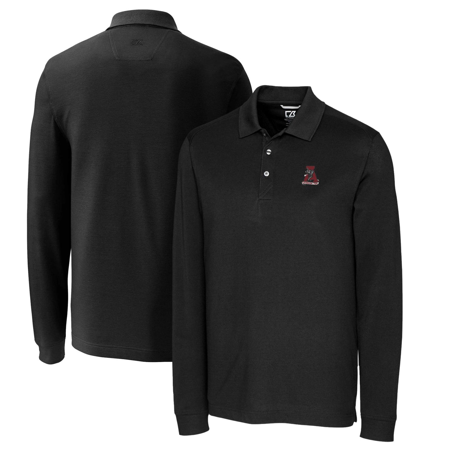 Men's Cutter & Buck Black Alabama Crimson Tide Vault Advantage Tri-Blend Pique Big & Tall Long Sleeve Polo