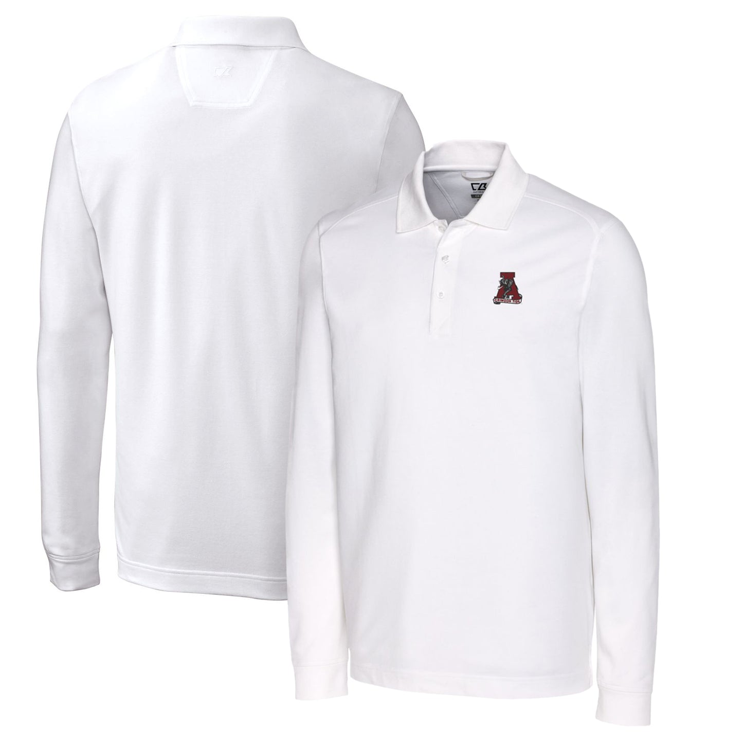 Men's Cutter & Buck White Alabama Crimson Tide Vault Advantage Tri-Blend Pique Big & Tall Long Sleeve Polo