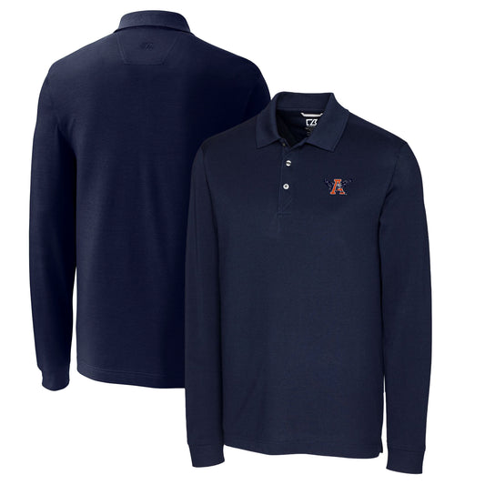 Men's Cutter & Buck Navy Auburn Tigers Vault Advantage Tri-Blend Pique Big & Tall Long Sleeve Polo