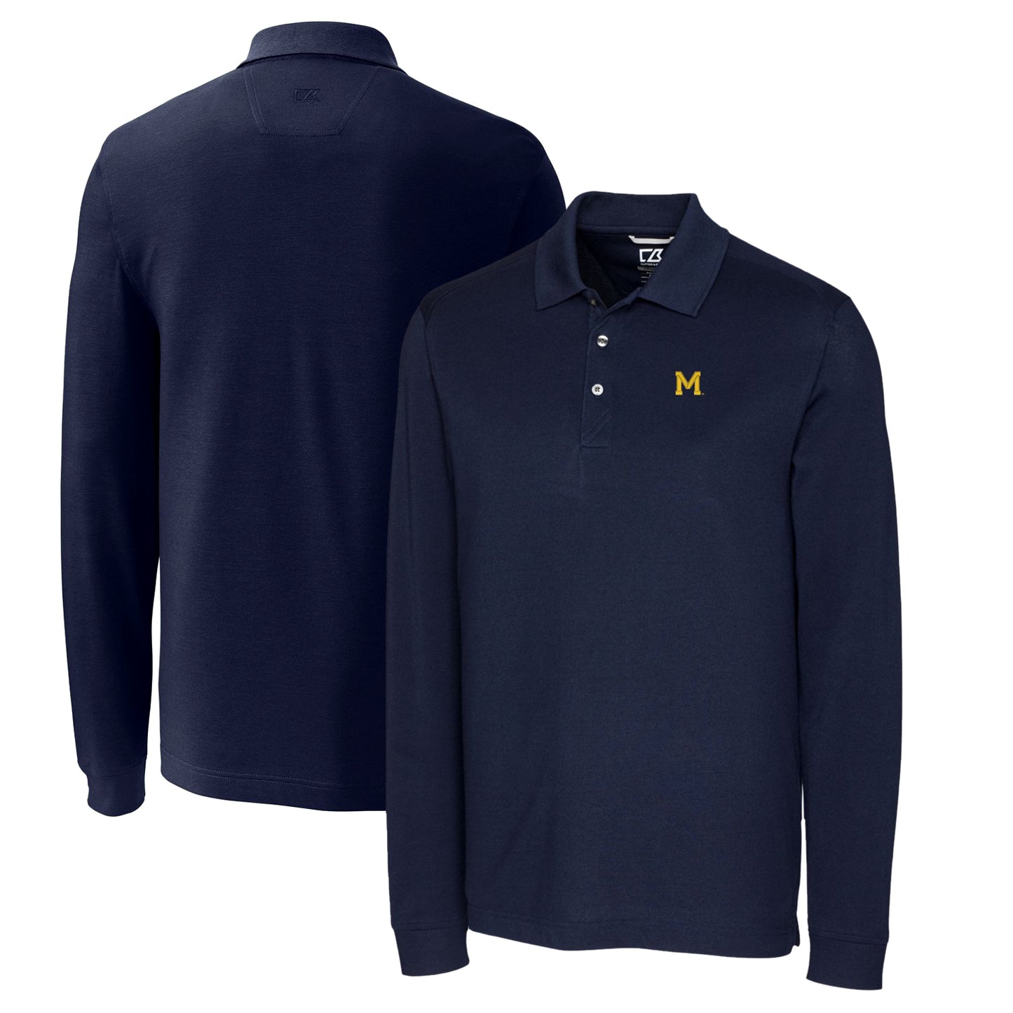 Men's Cutter & Buck Navy Michigan Wolverines Vault Advantage Tri-Blend Pique Big & Tall Long Sleeve Polo