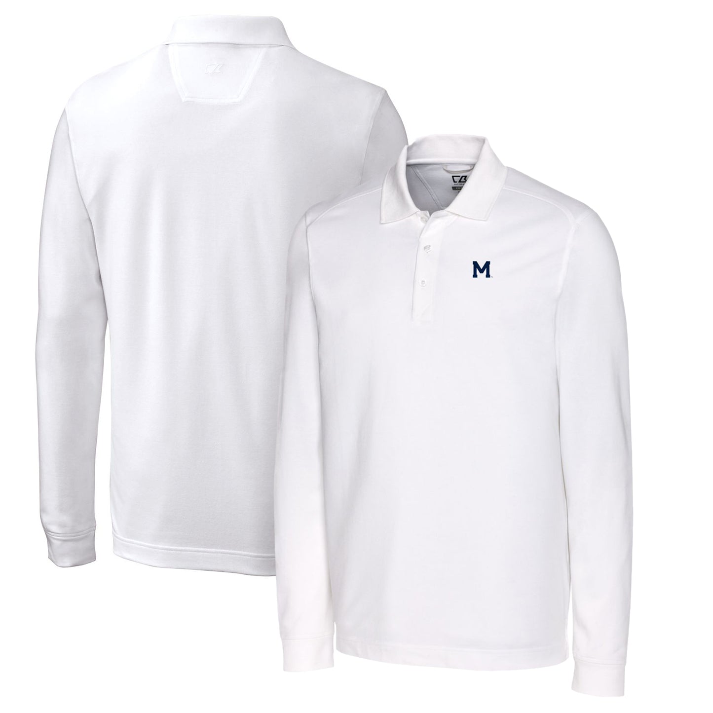 Men's Cutter & Buck White Michigan Wolverines Vault Advantage Tri-Blend Pique Big & Tall Long Sleeve Polo