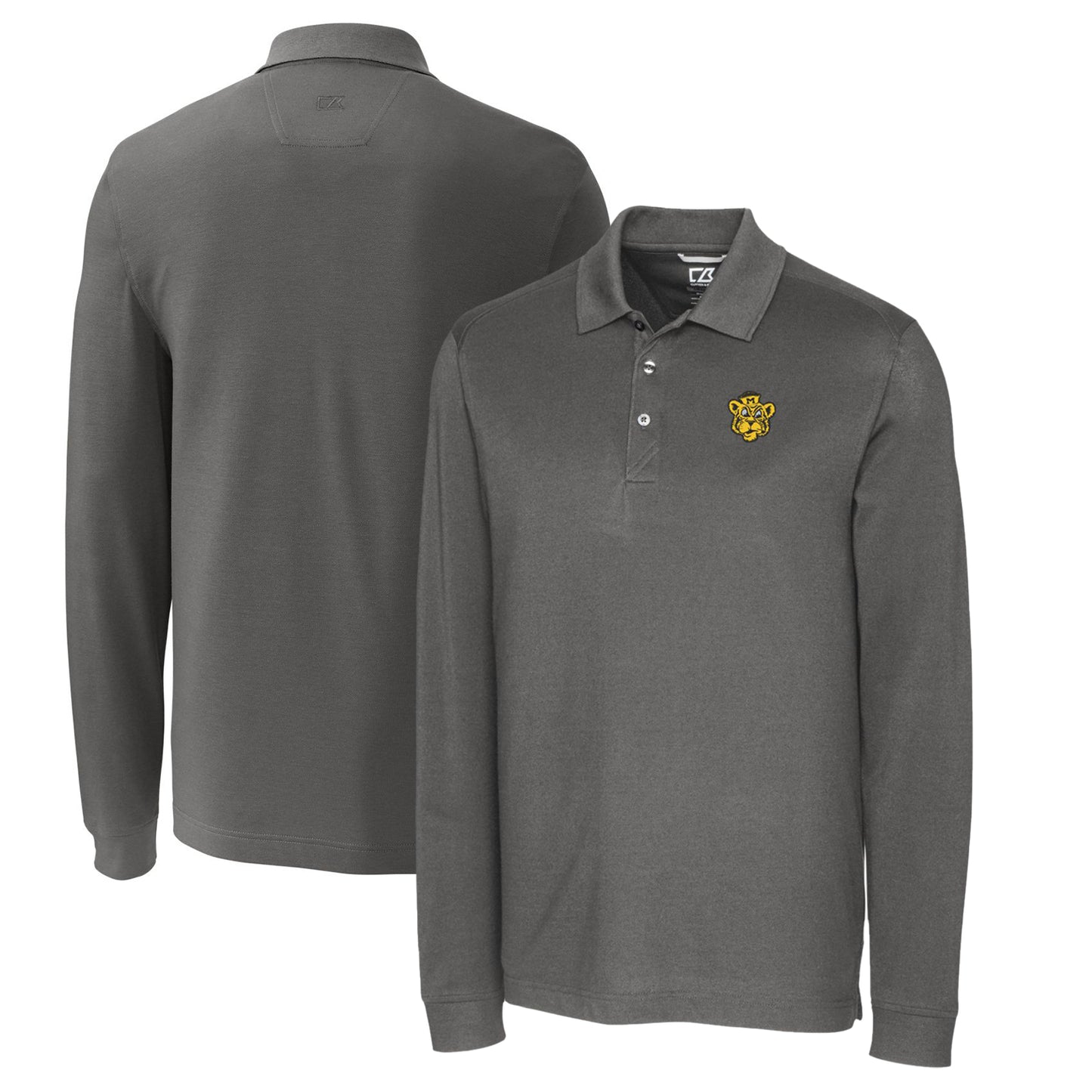 Men's Cutter & Buck Steel Missouri Tigers Vault Advantage Tri-Blend Pique Big & Tall Long Sleeve Polo