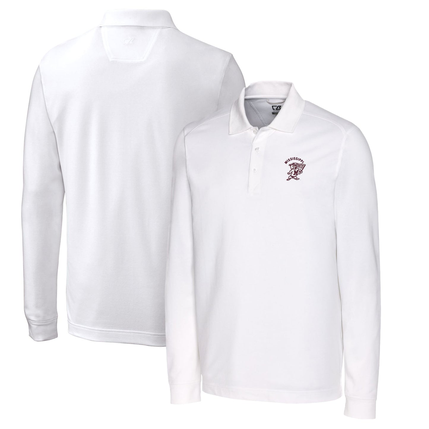 Men's Cutter & Buck White Mississippi State Bulldogs Vault Advantage Tri-Blend Pique Big & Tall Long Sleeve Polo