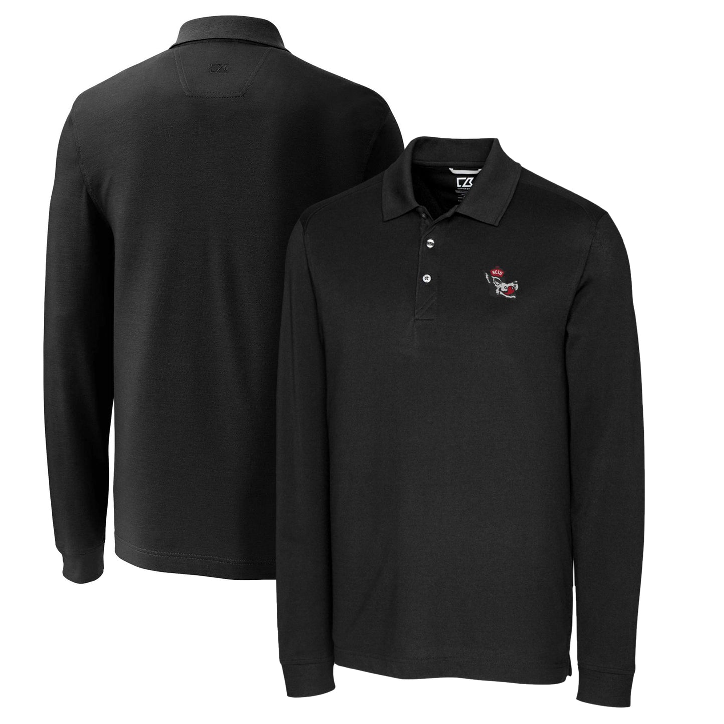 Men's Cutter & Buck Black NC State Wolfpack Vault Advantage Tri-Blend Pique Big & Tall Long Sleeve Polo