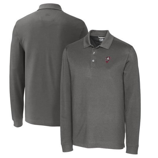 Men's Cutter & Buck Steel Ohio State Buckeyes Vault Advantage Tri-Blend Pique Big & Tall Long Sleeve Polo