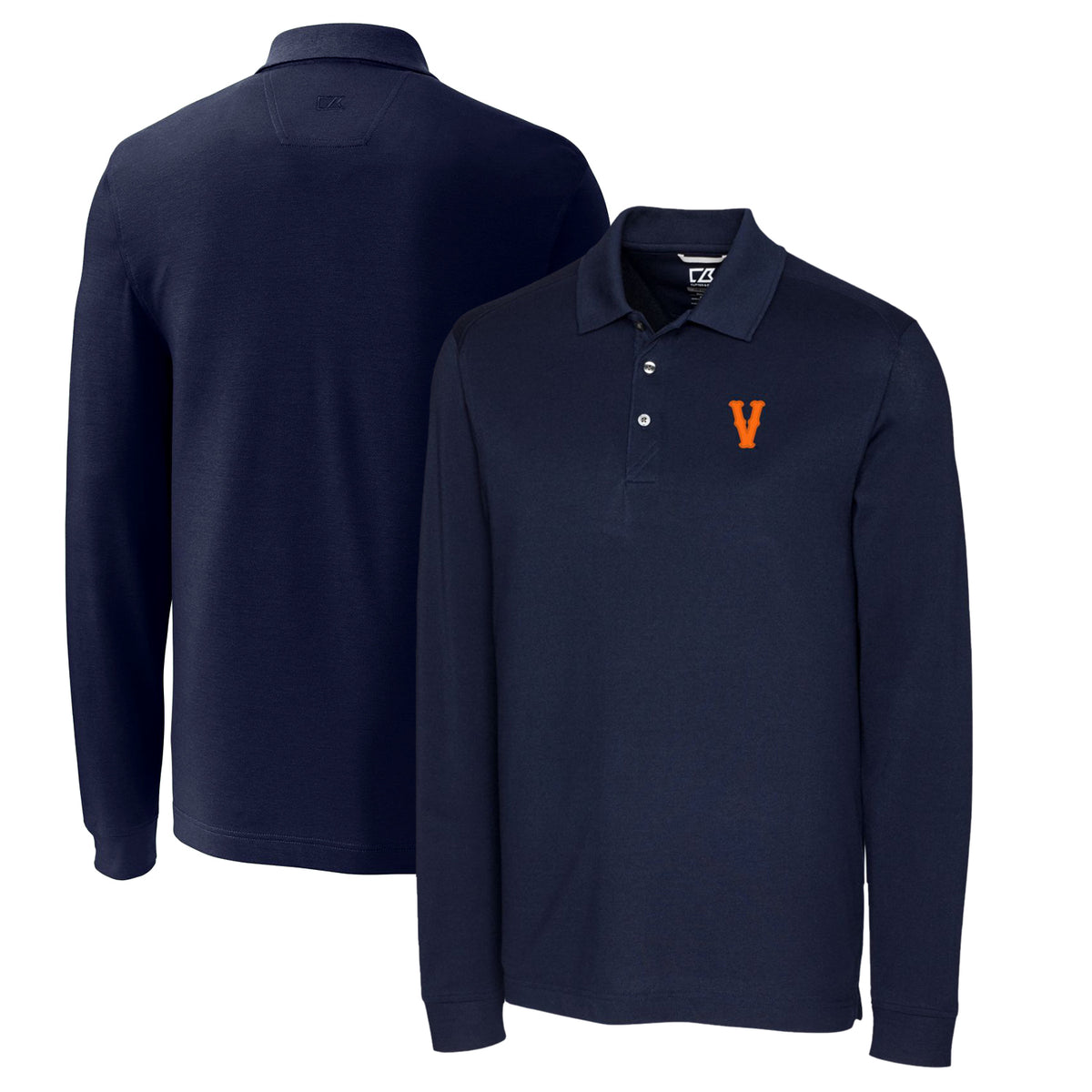 Men's Cutter & Buck Navy Virginia Cavaliers Vintage Vault Advantage Tri-Blend Pique Big & Tall Long Sleeve Polo
