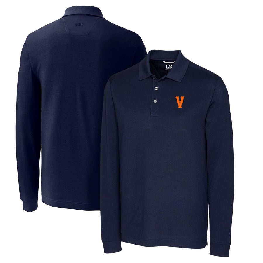 Men's Cutter & Buck Navy Virginia Cavaliers Vintage Vault Advantage Tri-Blend Pique Big & Tall Long Sleeve Polo