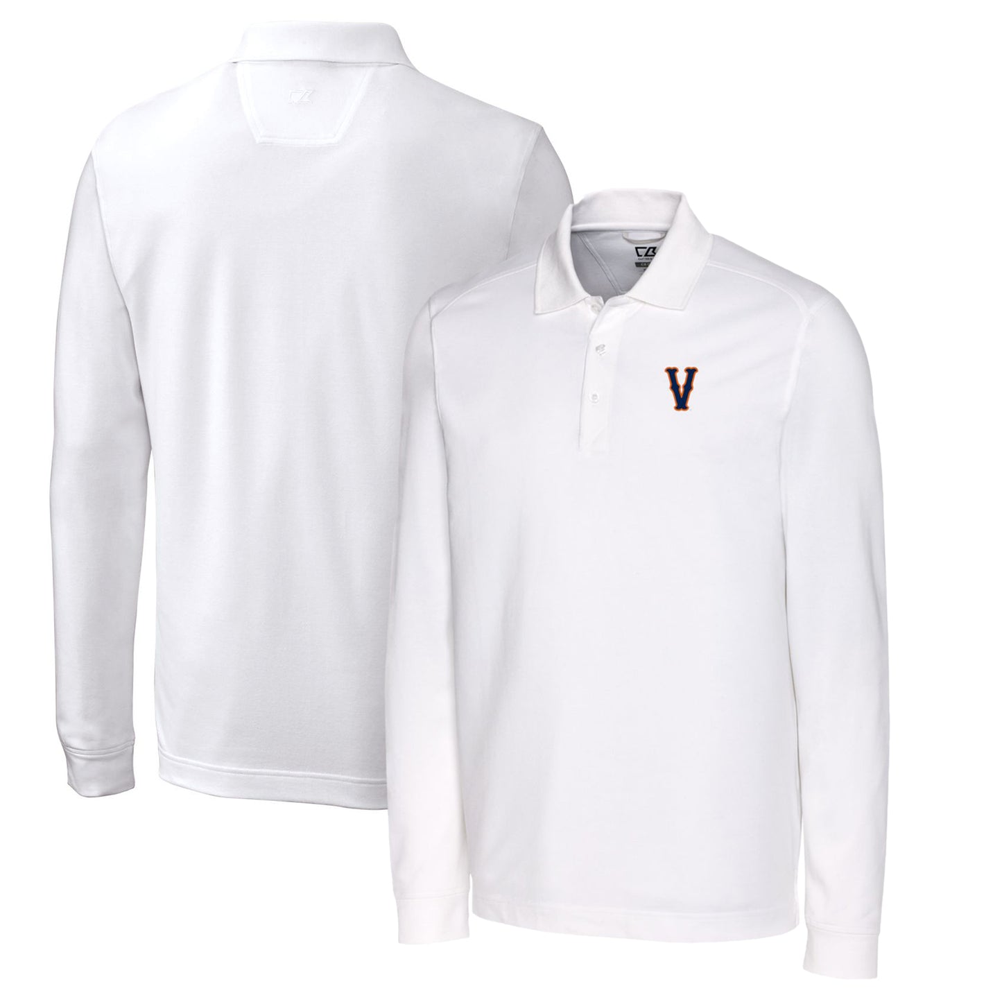 Men's Cutter & Buck White Virginia Cavaliers Vintage Vault Advantage Tri-Blend Pique Big & Tall Long Sleeve Polo