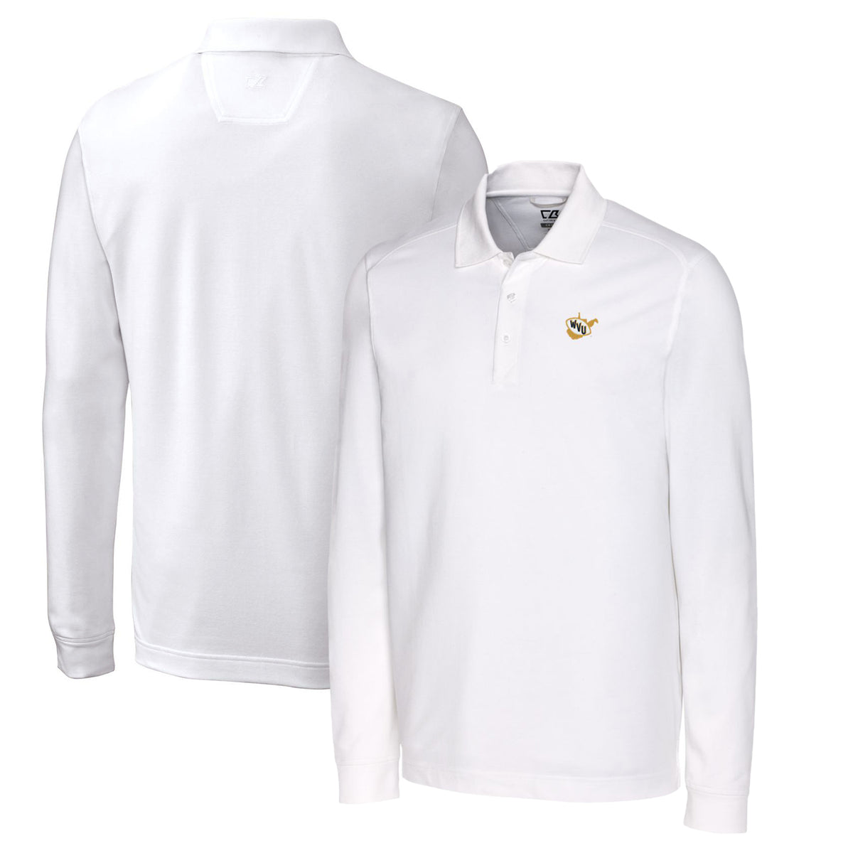 Men's Cutter & Buck White West Virginia Mountaineers Vault Advantage Tri-Blend Pique Big & Tall Long Sleeve Polo
