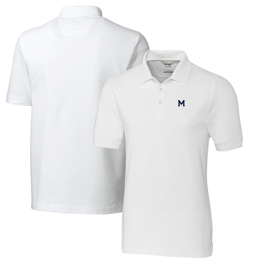 Men's Cutter & Buck White Michigan Wolverines Vault Advantage Tri-Blend Pique Big & Tall Polo