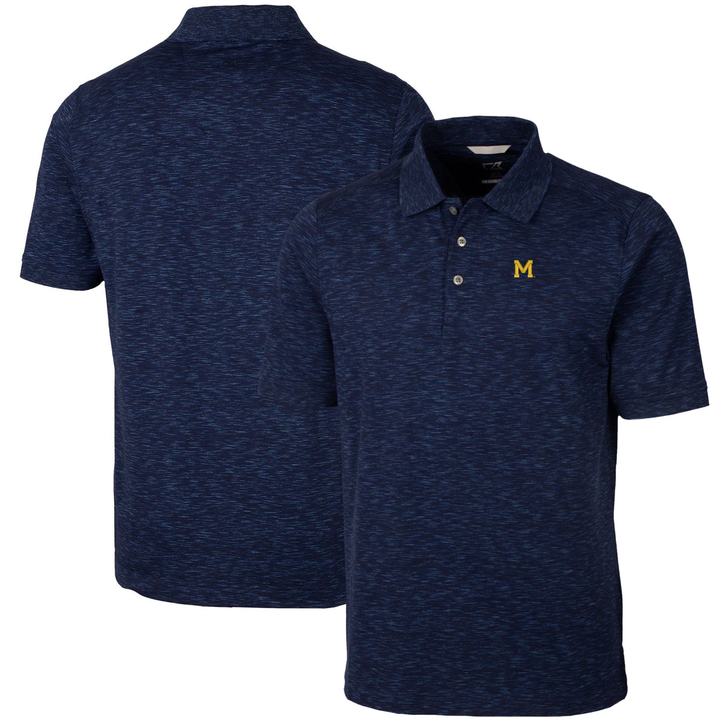 Men's Cutter & Buck Navy Michigan Wolverines Vault Advantage Tri-Blend Space Dye Big & Tall Polo