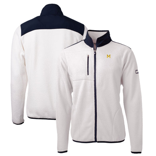 Men's Cutter & Buck White Michigan Wolverines Big & Tall Cascade Eco Sherpa Fleece Full-Zip Jacket