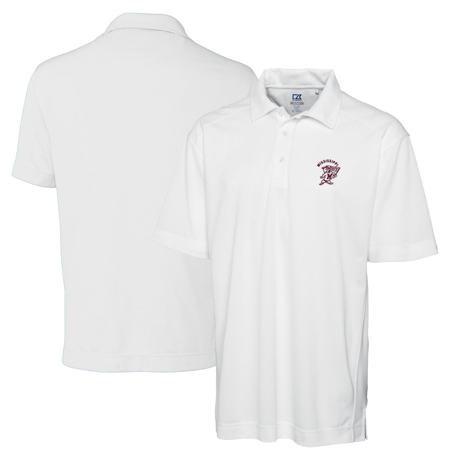 Men's Cutter & Buck White Mississippi State Bulldogs Big & Tall DryTec Genre Textured Solid Polo