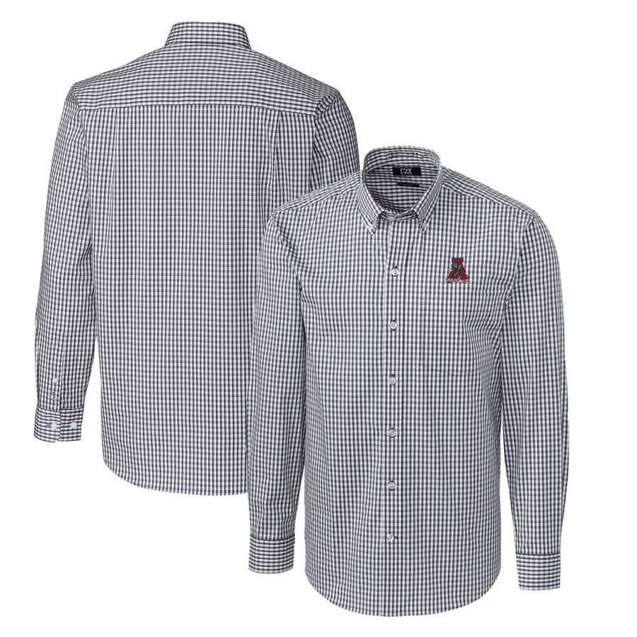 Men's Cutter & Buck Charcoal Alabama Crimson Tide Easy Care Stretch Gingham Big & Tall Long Sleeve Button-Down Shirt