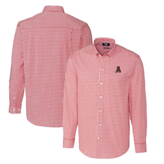 Men's Cutter & Buck Crimson Alabama Crimson Tide Easy Care Stretch Gingham Big & Tall Long Sleeve Button-Down Shirt