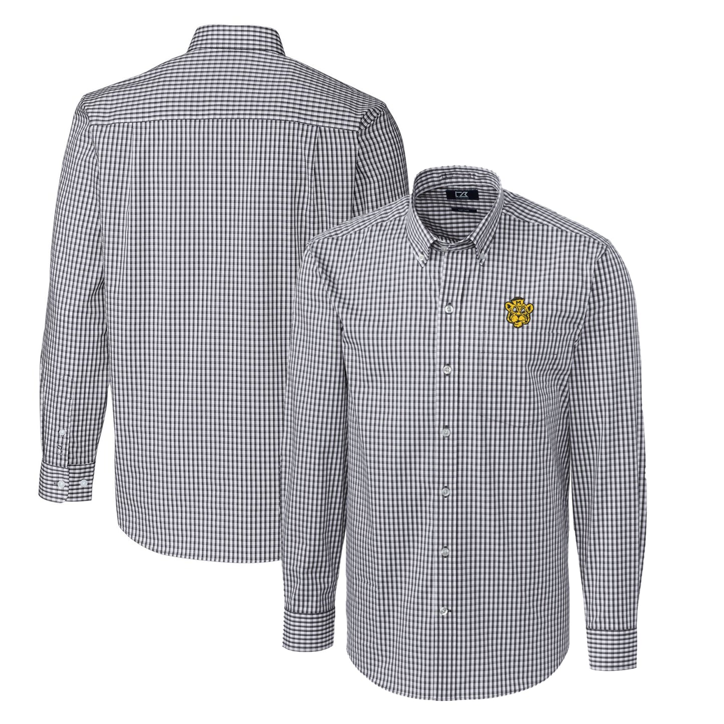 Men's Cutter & Buck Charcoal Missouri Tigers Easy Care Stretch Gingham Big & Tall Long Sleeve Button-Down Shirt