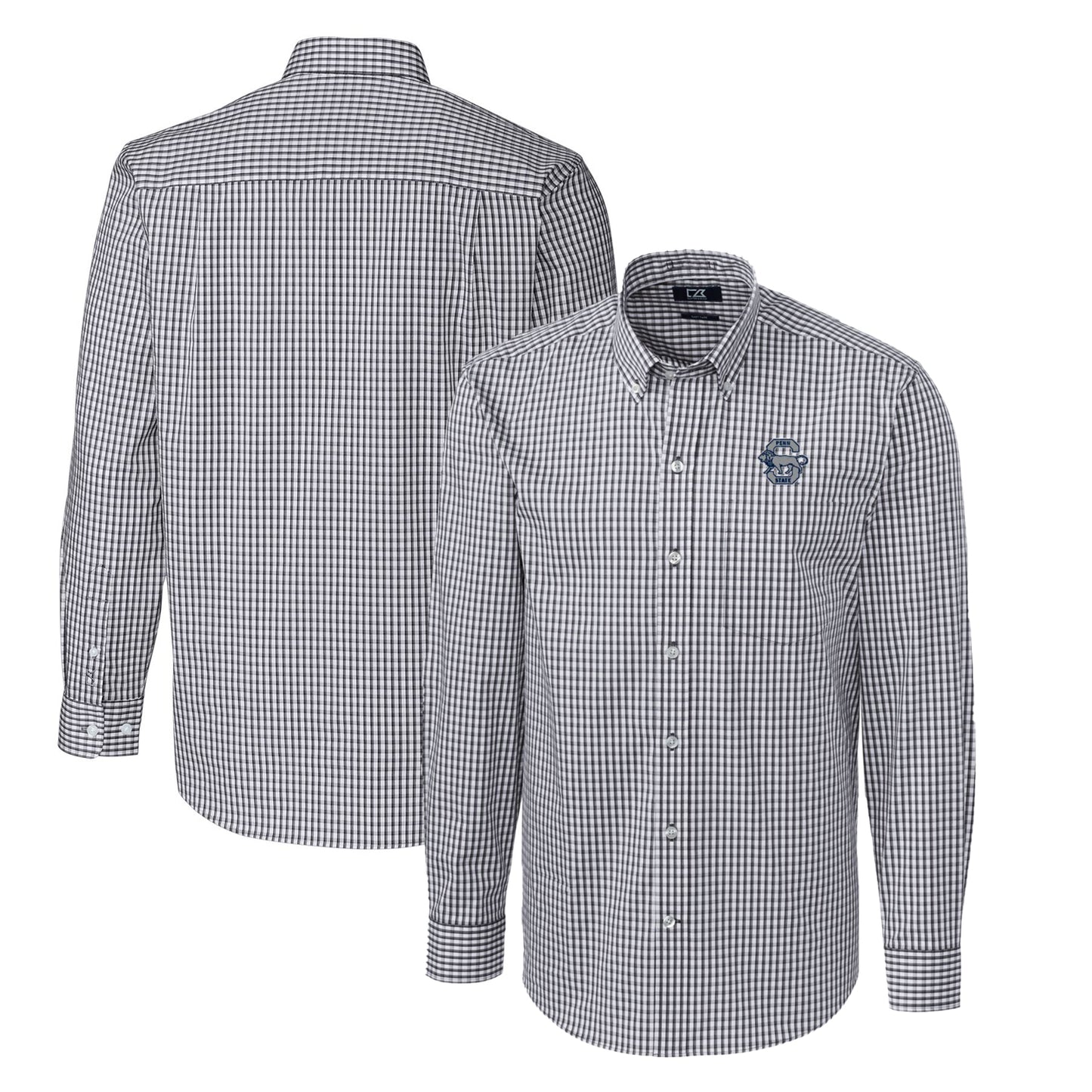 Men's Cutter & Buck Charcoal Penn State Nittany Lions Easy Care Stretch Gingham Big & Tall Long Sleeve Button-Down Shirt