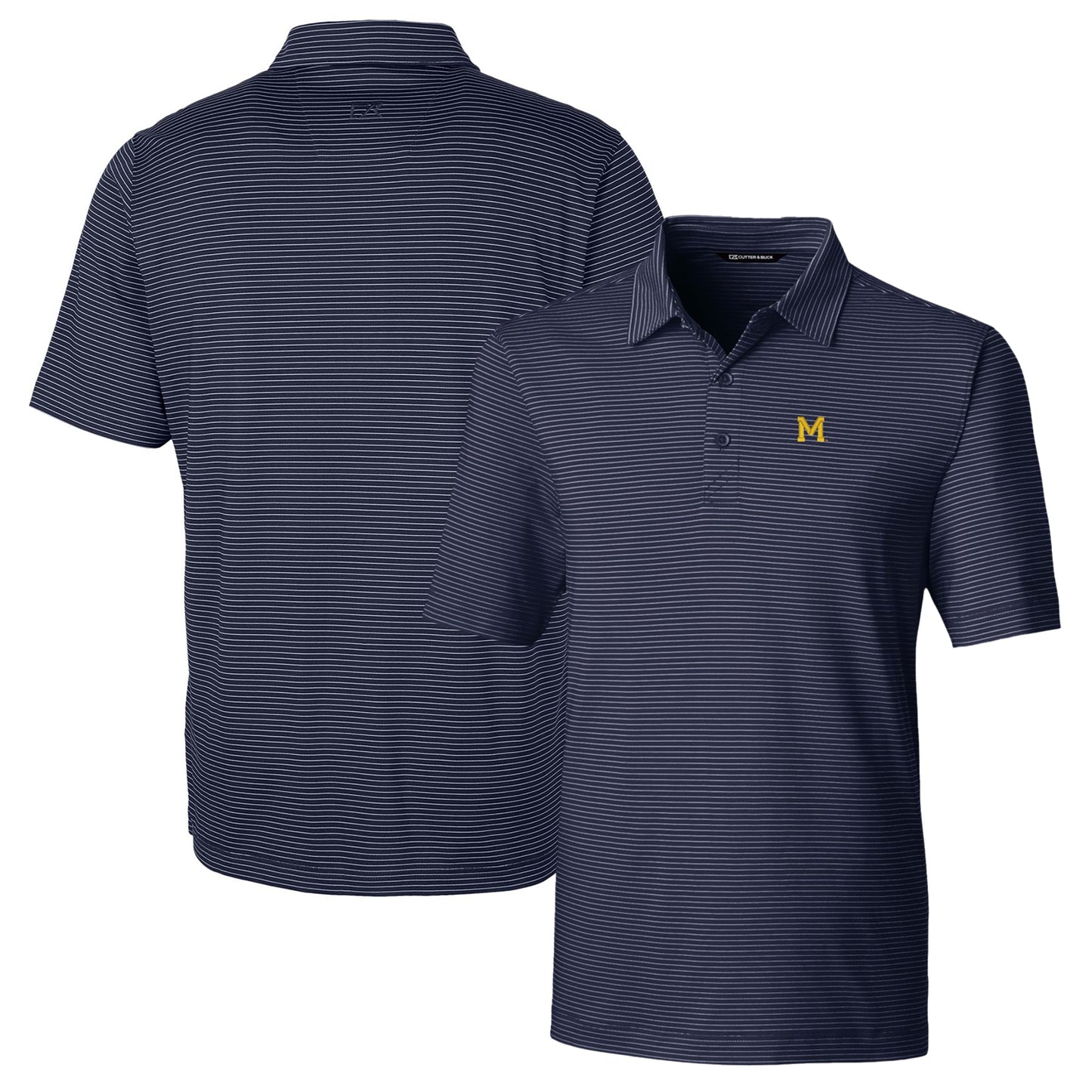 Men's Cutter & Buck Navy Michigan Wolverines Big & Tall Forge Pencil Stripe Stretch Polo