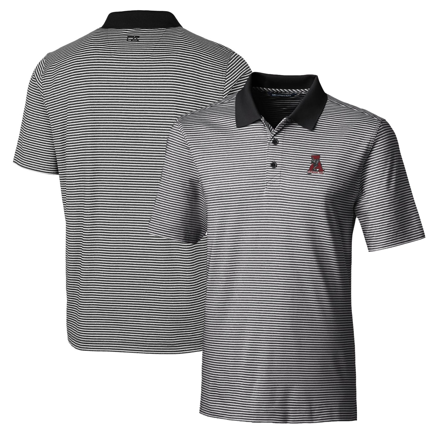 Men's Cutter & Buck Black Alabama Crimson Tide Big & Tall Forge Tonal Stripe Stretch Polo