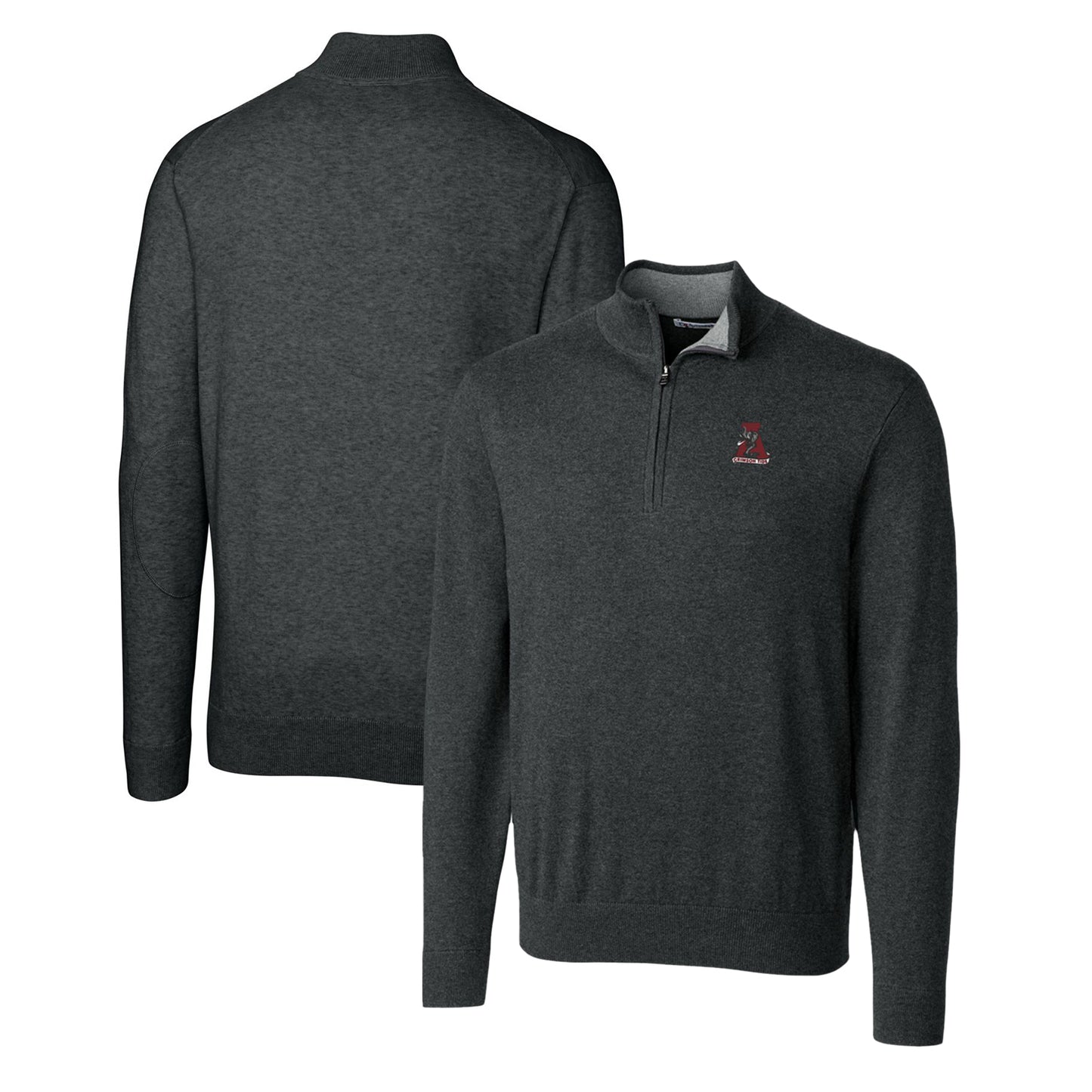 Men's Cutter & Buck Heather Charcoal Alabama Crimson Tide Lakemont Tri-Blend Big & Tall Quarter-Zip Pullover Sweater