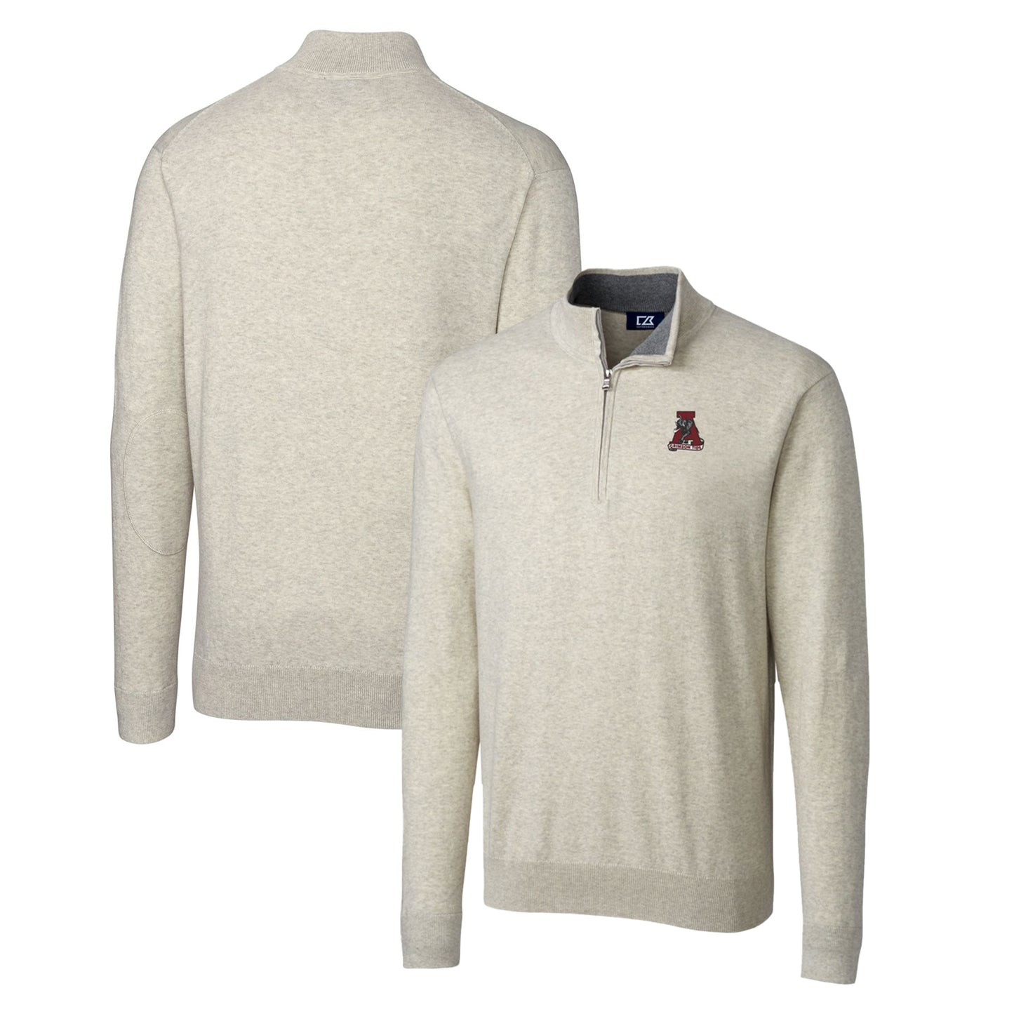 Men's Cutter & Buck Oatmeal Alabama Crimson Tide Lakemont Tri-Blend Big & Tall Quarter-Zip Pullover Sweater