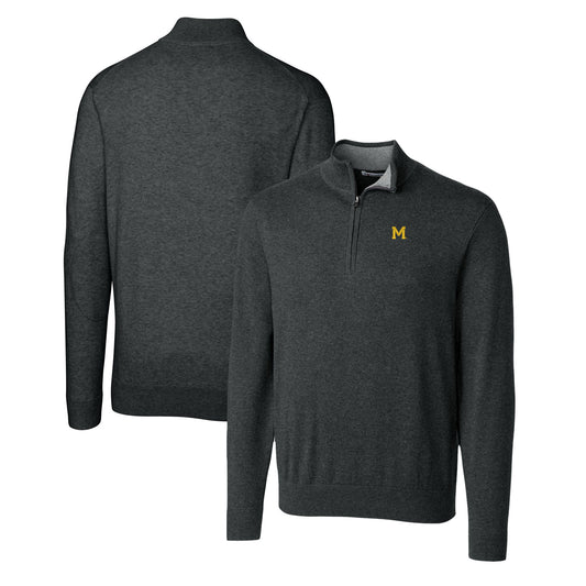 Men's Cutter & Buck Heather Charcoal Michigan Wolverines Lakemont Tri-Blend Big & Tall Quarter-Zip Pullover Sweater