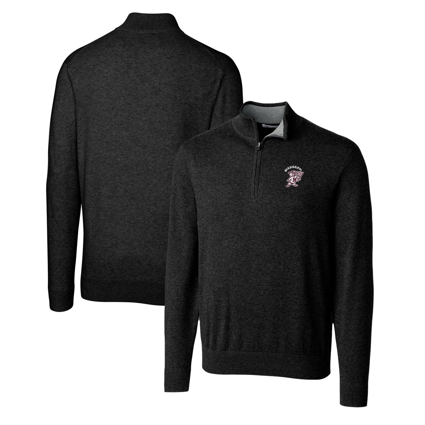 Men's Cutter & Buck Black Mississippi State Bulldogs Lakemont Tri-Blend Big & Tall Quarter-Zip Pullover Sweater