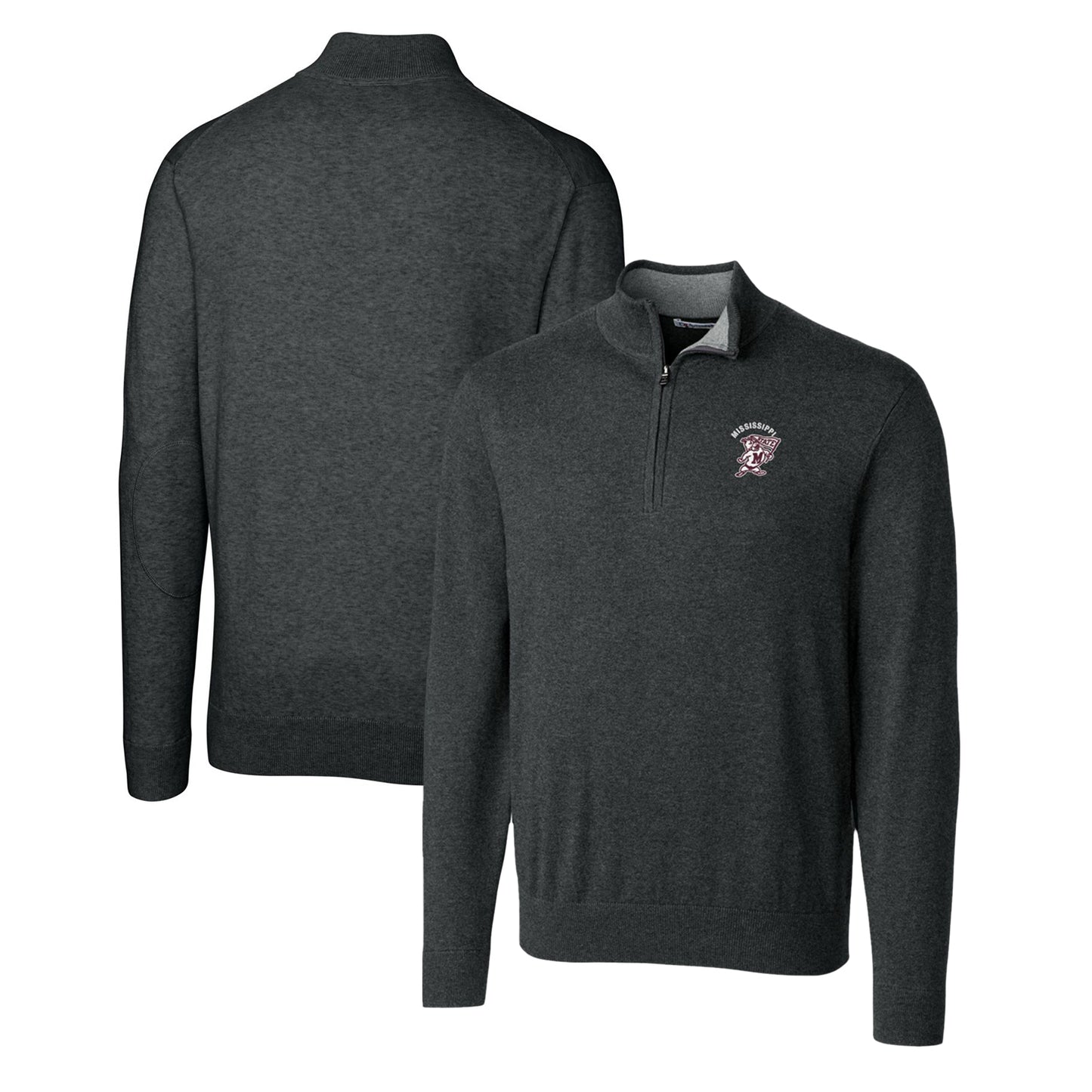 Men's Cutter & Buck Heather Charcoal Mississippi State Bulldogs Lakemont Tri-Blend Big & Tall Quarter-Zip Pullover Sweater