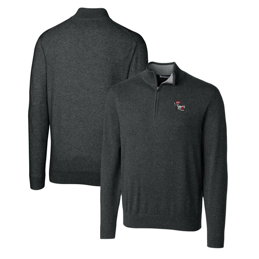 Men's Cutter & Buck Heather Charcoal NC State Wolfpack Lakemont Tri-Blend Big & Tall Quarter-Zip Pullover Sweater