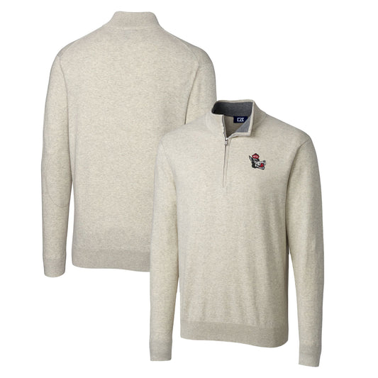 Men's Cutter & Buck Oatmeal NC State Wolfpack Lakemont Tri-Blend Big & Tall Quarter-Zip Pullover Sweater