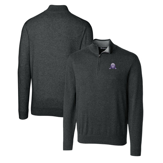 Men's Cutter & Buck Heather Charcoal Northwestern Wildcats Lakemont Tri-Blend Big & Tall Quarter-Zip Pullover Sweater