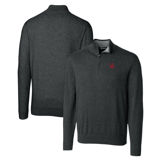 Men's Cutter & Buck Heather Charcoal Ole Miss Rebels Lakemont Tri-Blend Big & Tall Quarter-Zip Pullover Sweater