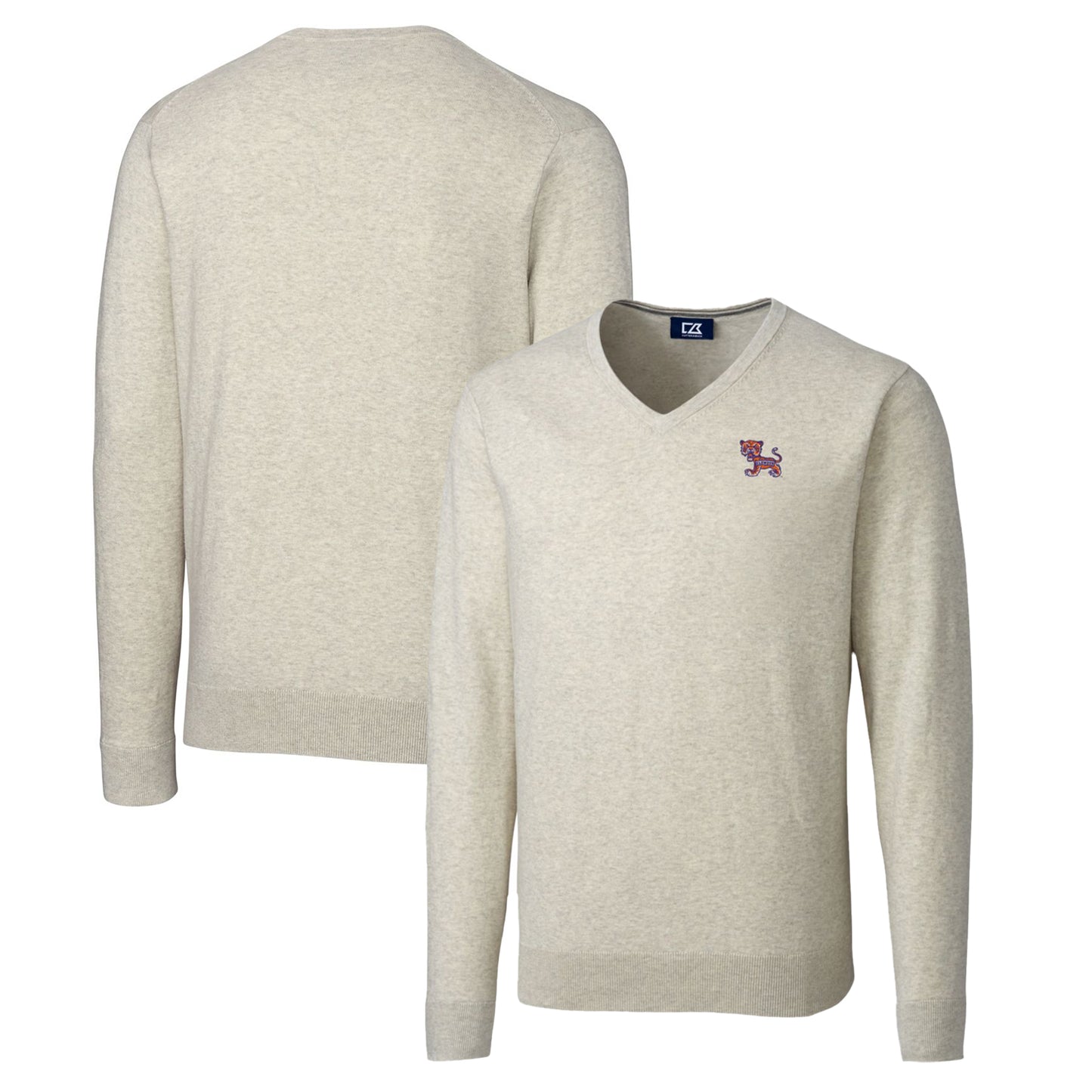 Men's Cutter & Buck Oatmeal Clemson Tigers Lakemont Tri-Blend Big & Tall V-Neck Pullover Sweater