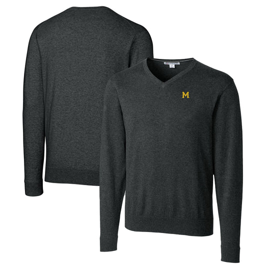 Men's Cutter & Buck Heather Charcoal Michigan Wolverines Lakemont Tri-Blend Big & Tall V-Neck Pullover Sweater
